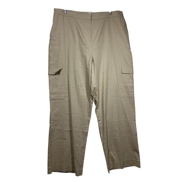 Jaclyn Smith Stretch Linen Blend Wide Leg Cargo Trouser Pants Tan Neutral Sz 1X - Picture 2 of 12